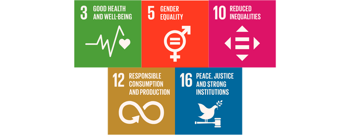 Select UN Sustainable Development Goals that pertain to the laboratory: Good Health and Well-being, Gender Equality, Reduced Inequalities, Responsible Consumption and Production, Peace, Justice, and Strong Institutions